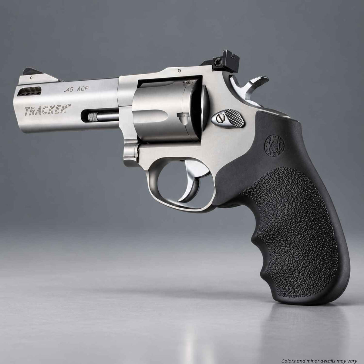 Hogue Taurus Tracker/Judge OverMolded rubber Monogrip 73000 installed on a stainless Taurus Tracker revolver
