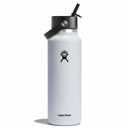 Hydro Flask 41 oz Wide Mouth bottle with Flex Straw Cap, designed for easy sipping and 24-hour cold insulation.