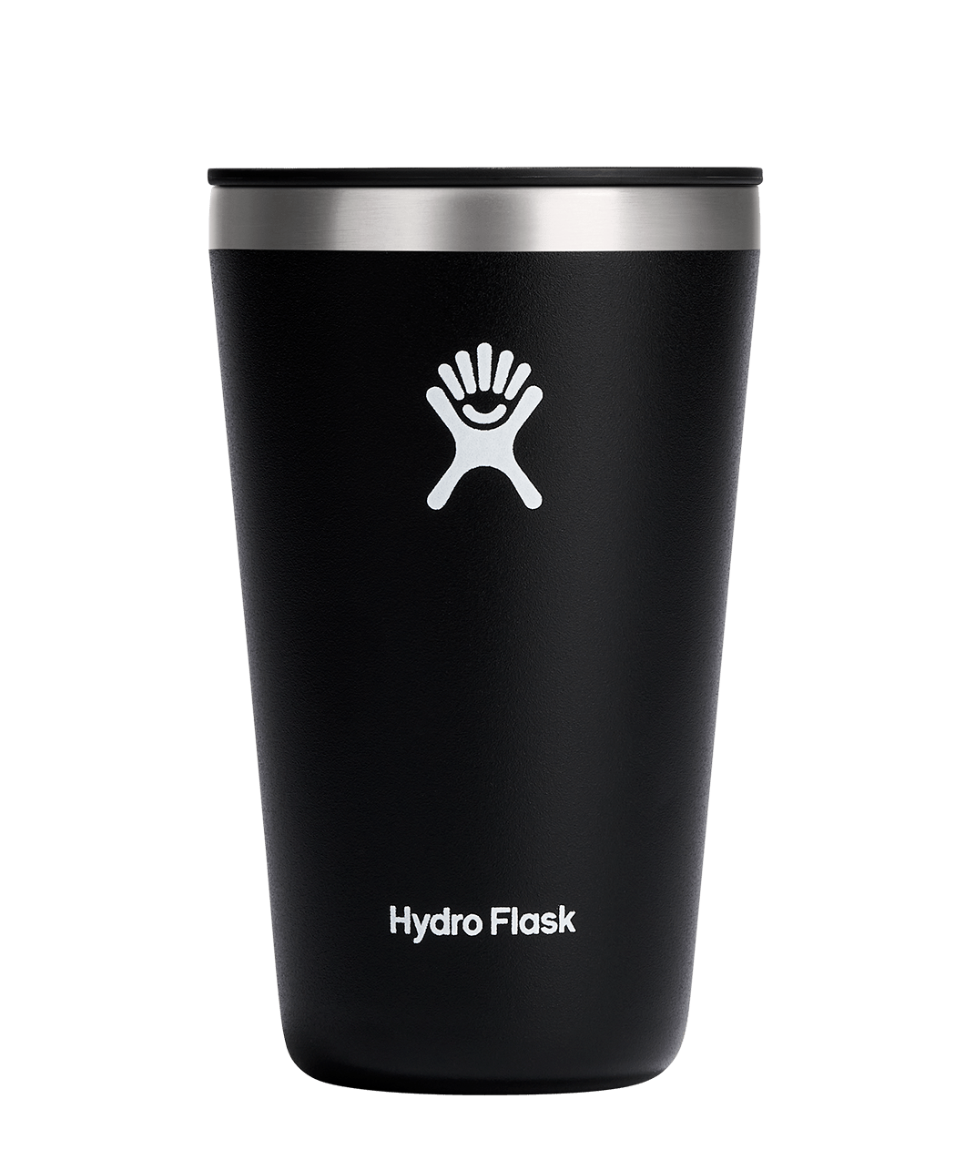 Hydro Flask All Around Insulated Tumbler in black, designed to keep drinks hot or cold for hours with a sleek, comfortable grip.
