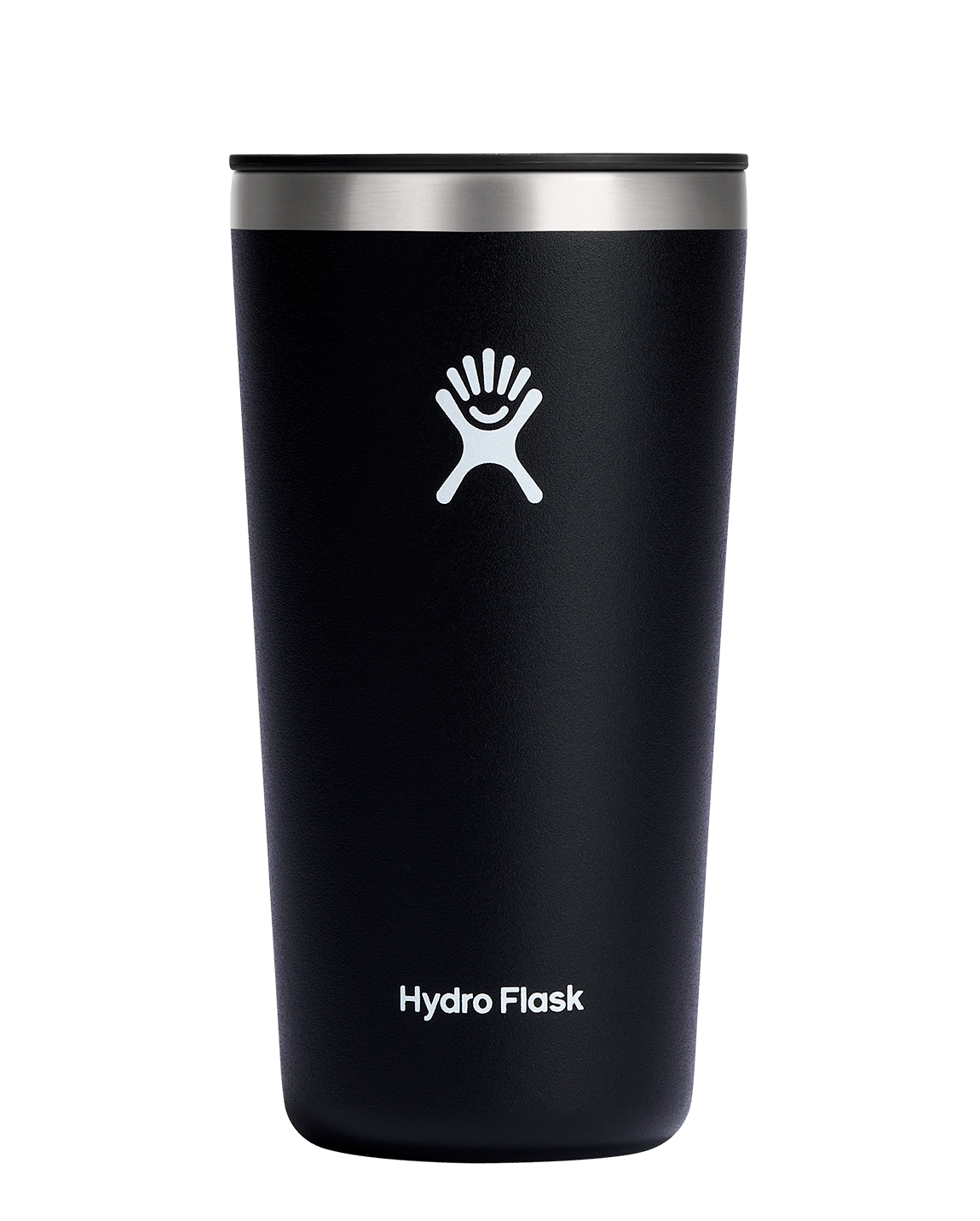 Hydro Flask All Around Insulated Tumbler in black, designed for hot or cold drinks with a snug press-in lid.