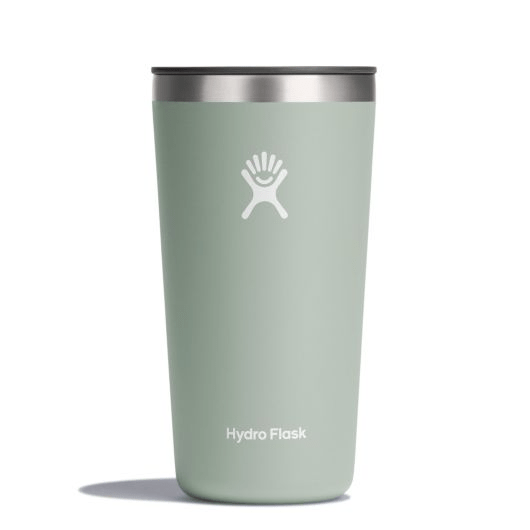 Hydro Flask All Around Insulated Tumbler in sage green, featuring a stainless steel rim and sleek design, perfect for hot or cold drinks.