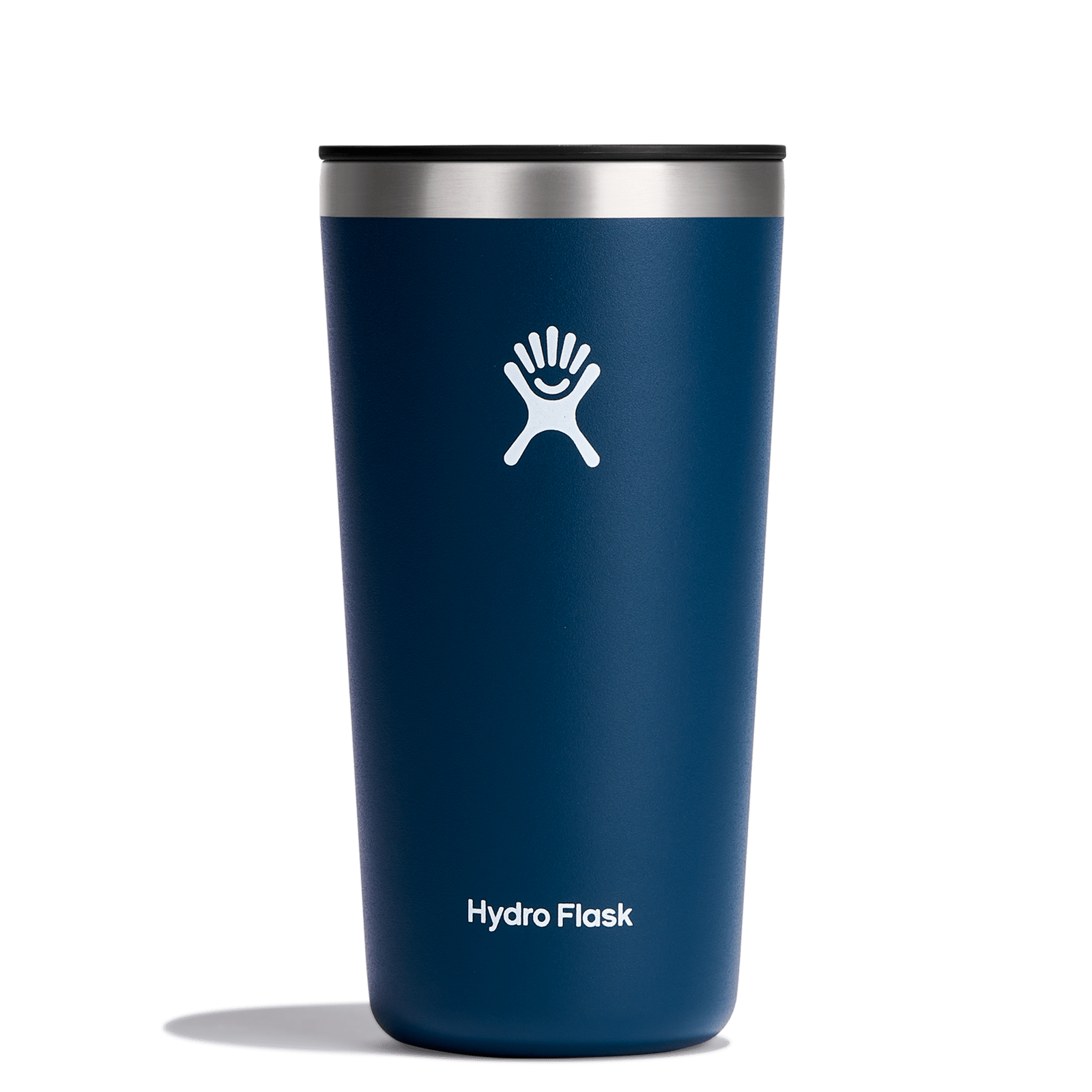 Blue Hydro Flask All Around Insulated Tumbler ideal for hot and cold beverages with snug press-in lid for spill protection.