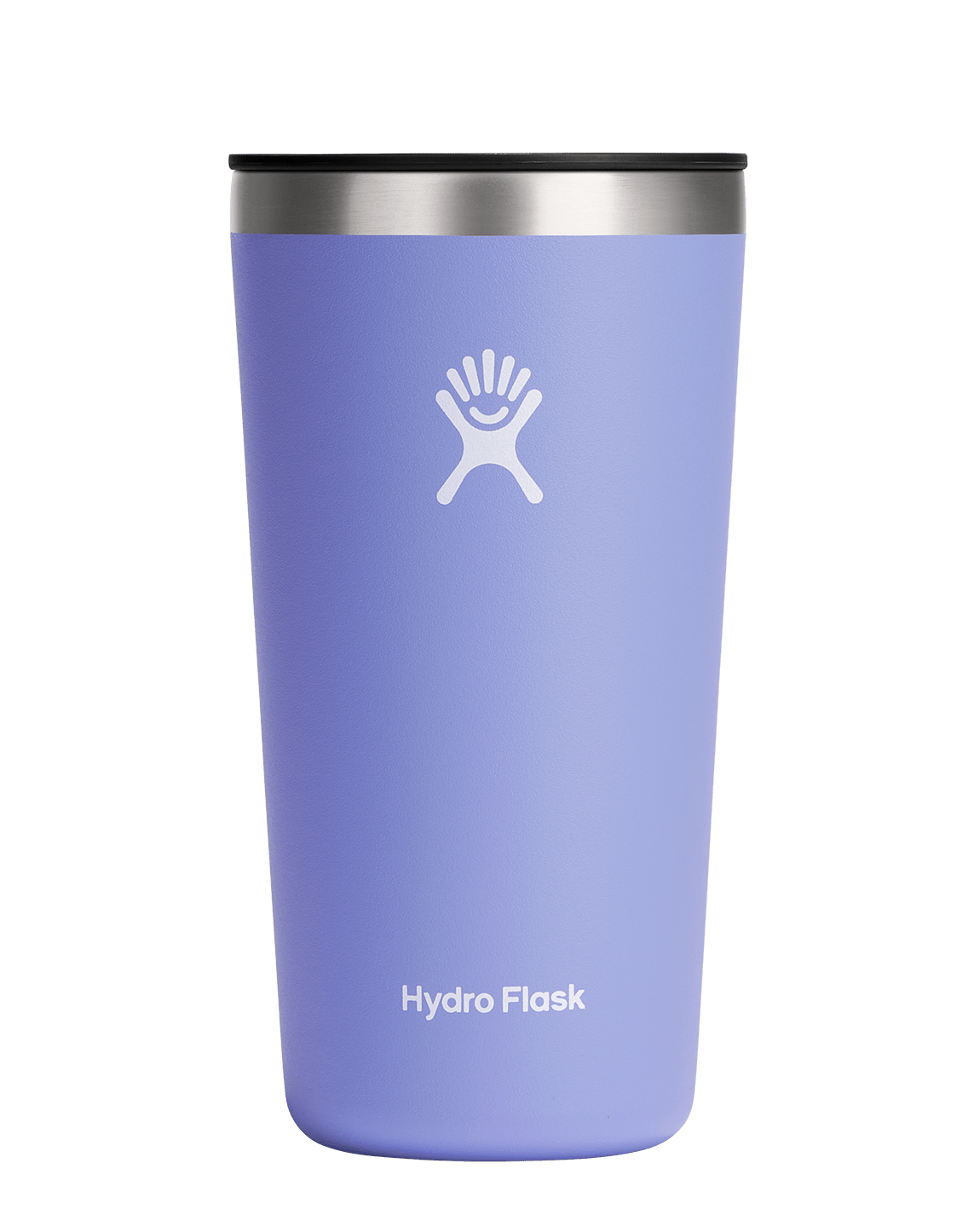 Hydro Flask All Around Insulated Tumbler in lavender with stainless steel rim, perfect for hot and cold beverages.