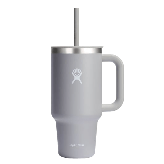 Hydro Flask All Around Travel Tumbler with straw, durable handle, and double-wall insulation for cold drinks.