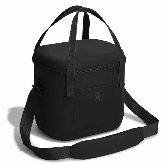 Hydro Flask Carry Out Soft Cooler in sleek black, compact design with durable fabric and adjustable strap for easy transport.