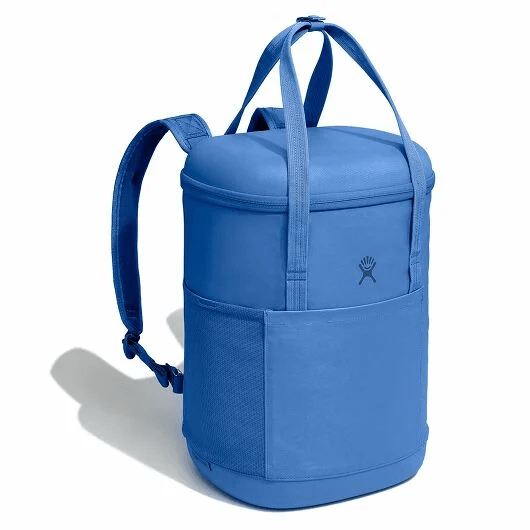 Hydro Flask Carry Out Soft Cooler Pack in blue with padded straps and easy access hinge top for convenience.