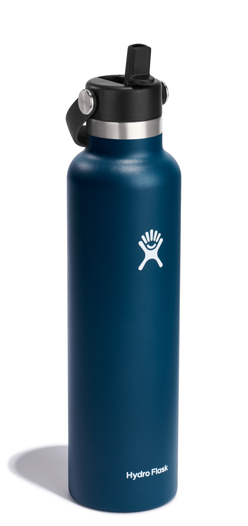 Hydro Flask Standard Mouth 24oz Insulated Water Bottle with Flex Straw, stainless steel, outdoor ready, cup holder compatible.