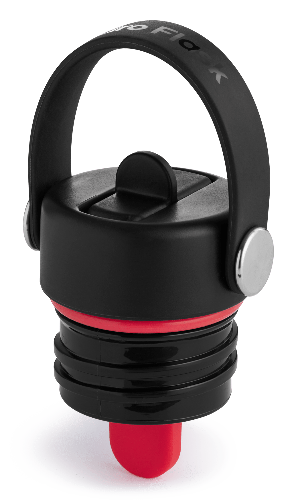 Hydro Flask Standard Mouth Flex Straw Cap in black and red, designed for easy hydration on the go and leakproof convenience.