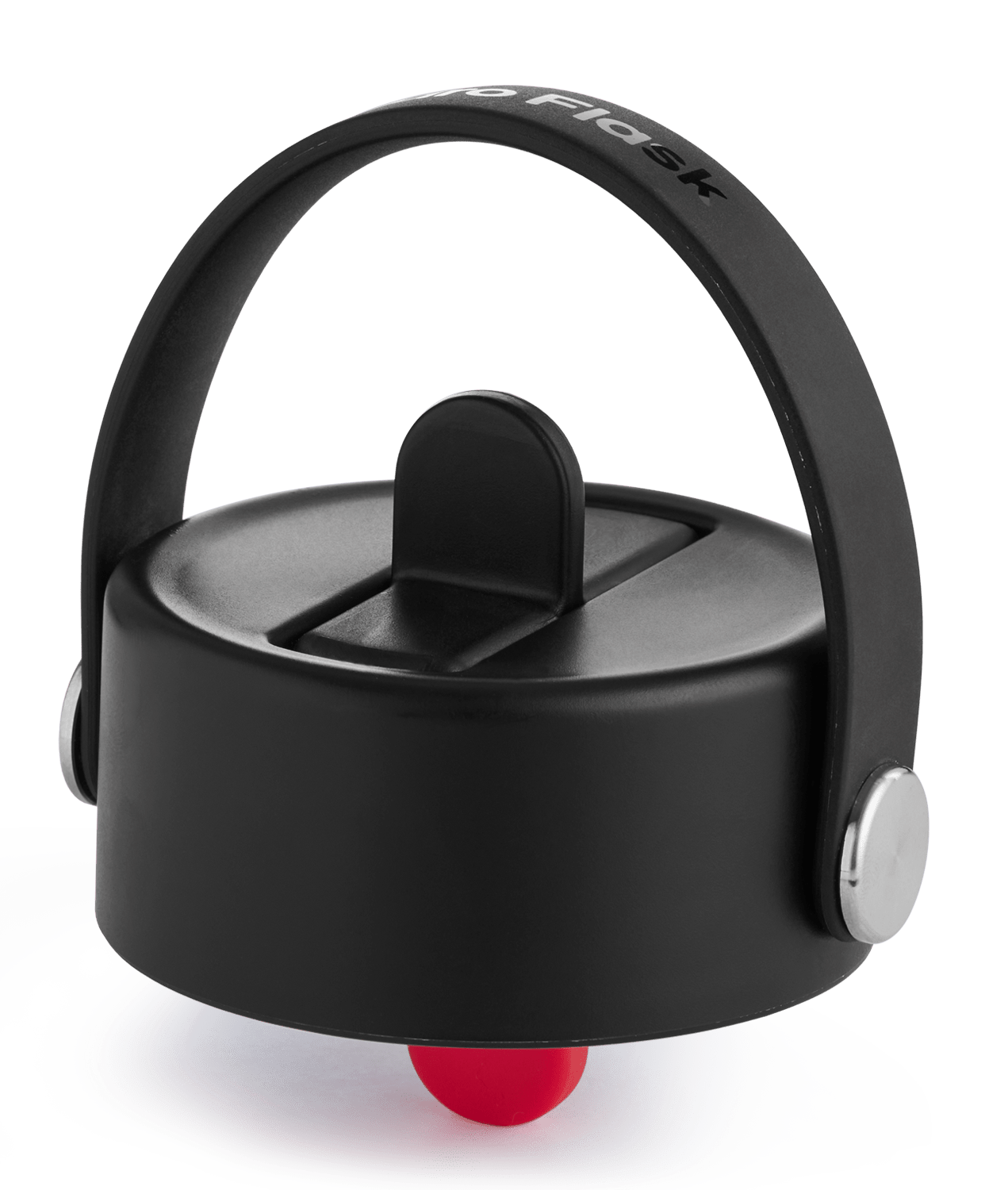 Hydro Flask Wide Mouth Flex Straw Cap in black, featuring a leakproof design and comfortable handle for easy transport.