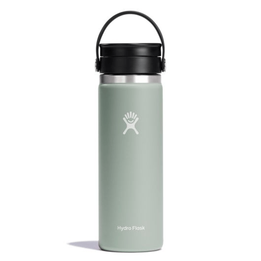 Hydro Flask Wide Mouth Insulated Bottle in green, featuring Flex Sip lid, perfect for hot and cold beverages.