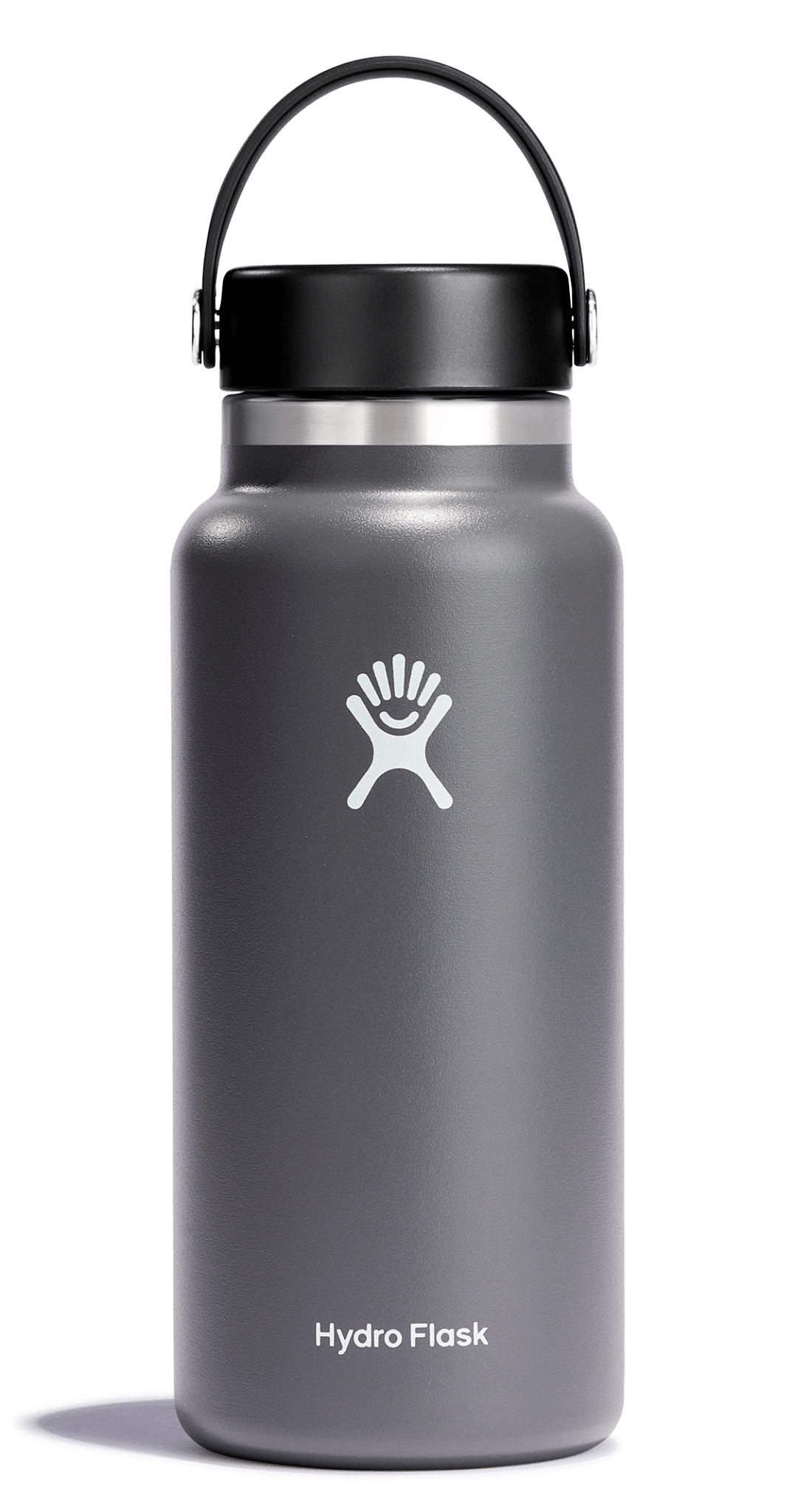 Hydro Flask wide mouth insulated water bottle with flex cap, stainless steel, reusable, and perfect for keeping drinks cold or hot.