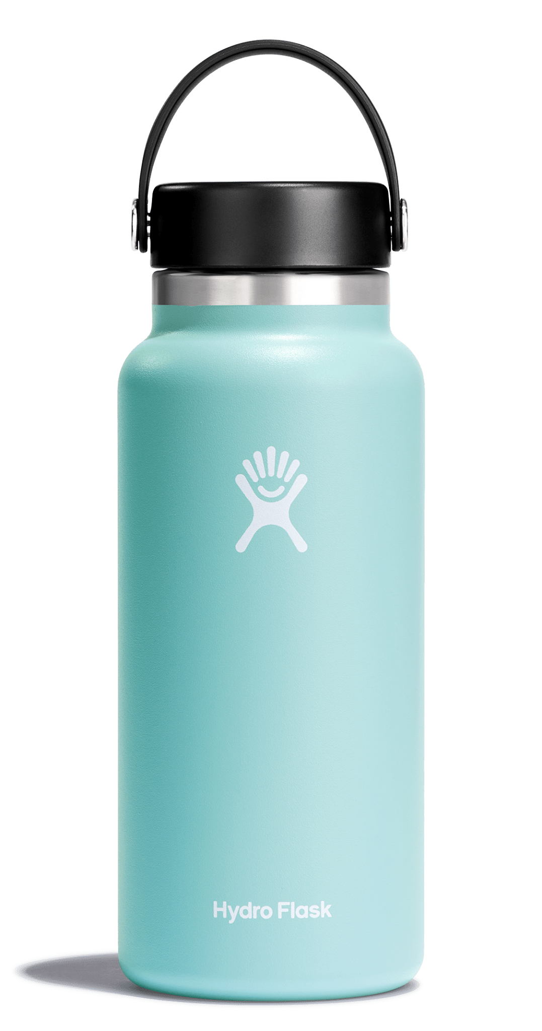 Hydro Flask Wide Mouth Insulated Water Bottle in mint color with Flex Cap, designed for cold and hot drinks on the go.