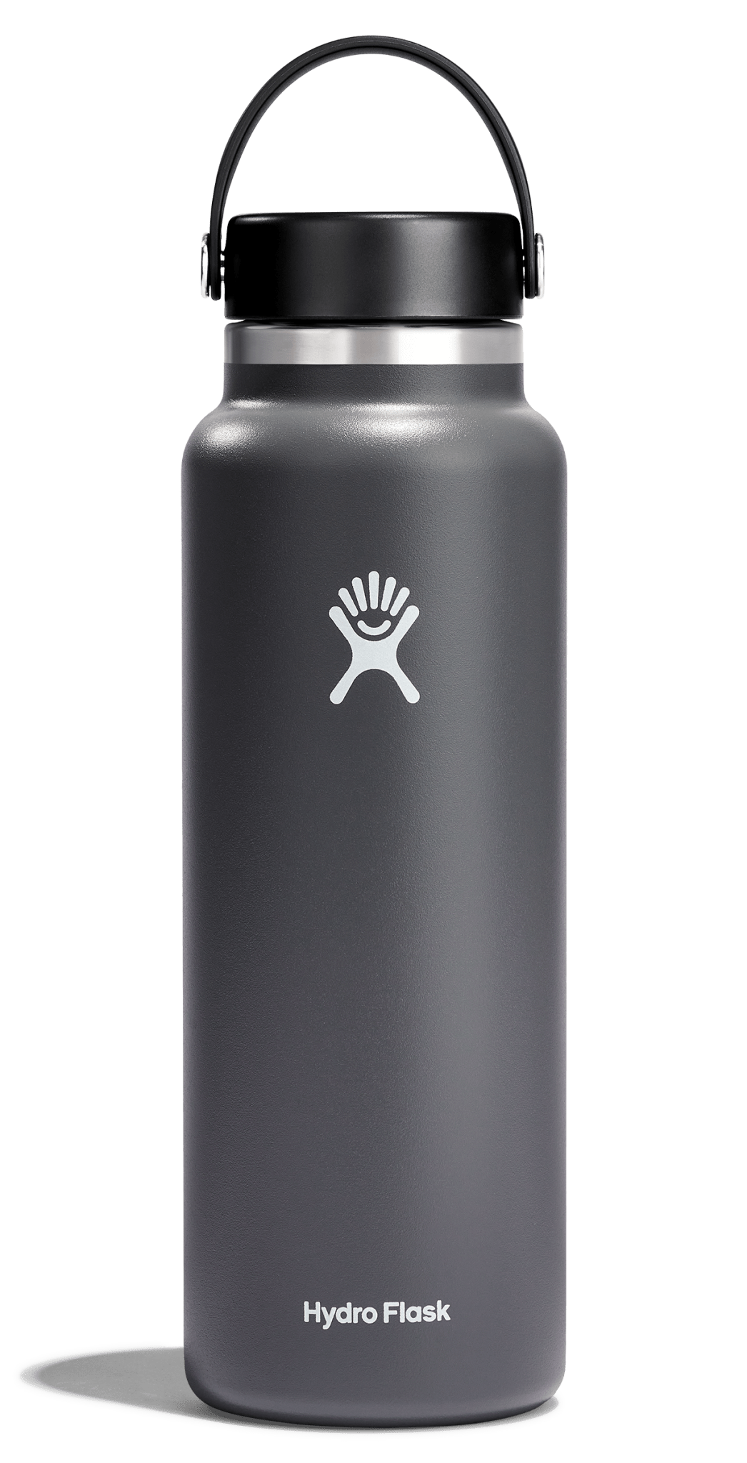 Hydro Flask wide mouth insulated water bottle in stainless steel, designed for keeping drinks hot or cold on the go.