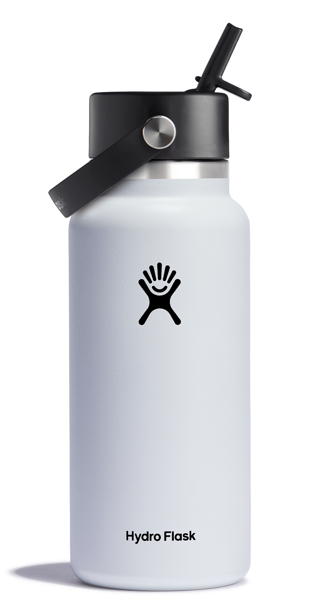 Hydro Flask Wide Mouth Insulated Water Bottle with Flex Straw Cap, perfect for maintaining cold and hot beverages.