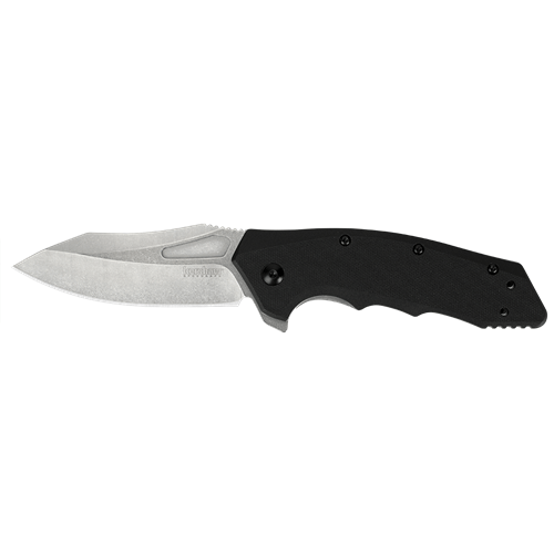 Kershaw Flitch folding knife with ergonomic black handle and sharp, versatile drop point blade. Ideal for everyday use.