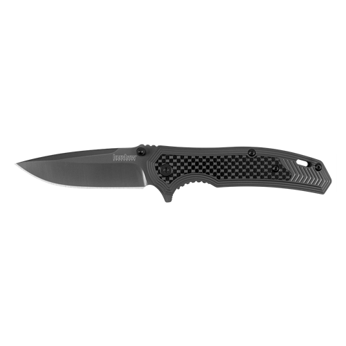 Kershaw Fringe assisted opening knife with a stainless steel blade and carbon fiber inlay for enhanced durability and style.