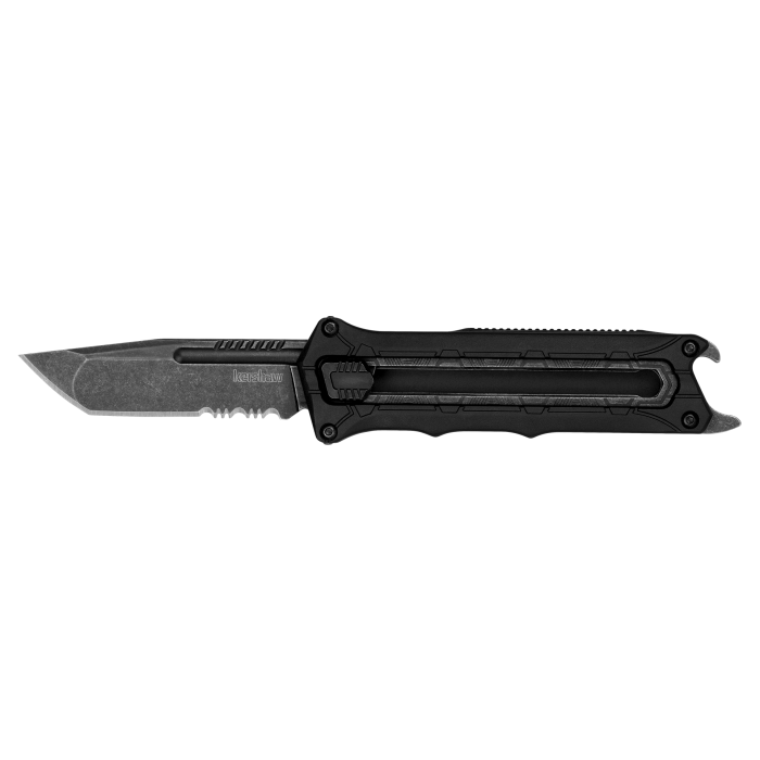 Kershaw INTERSTELLAR knife showcasing a partially serrated tanto blade and ergonomic handle design for reliable performance.