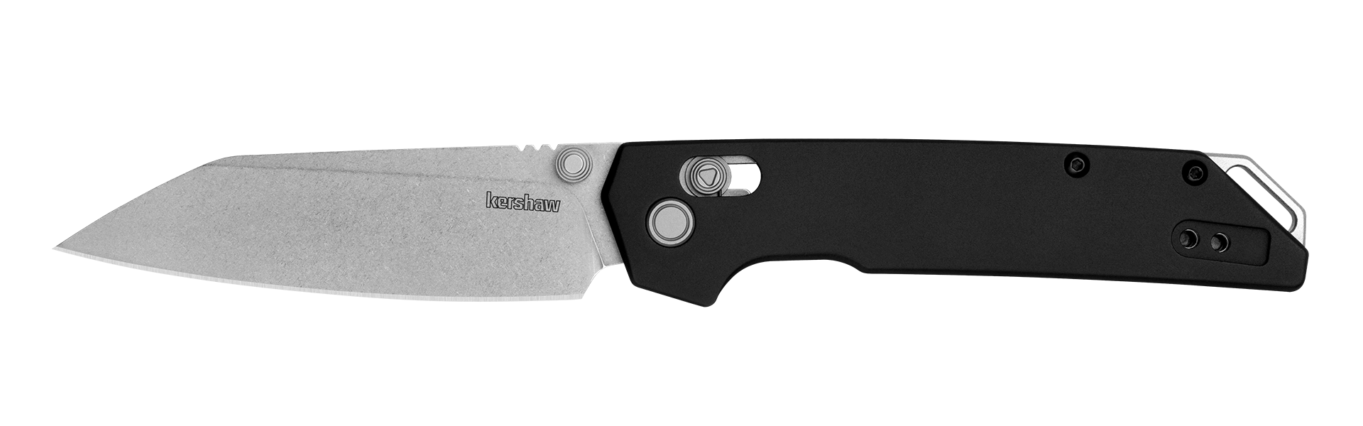 Kershaw Iridium Reverse Tanto knife with black aluminum handle and sleek stainless steel blade, ideal for everyday carry.