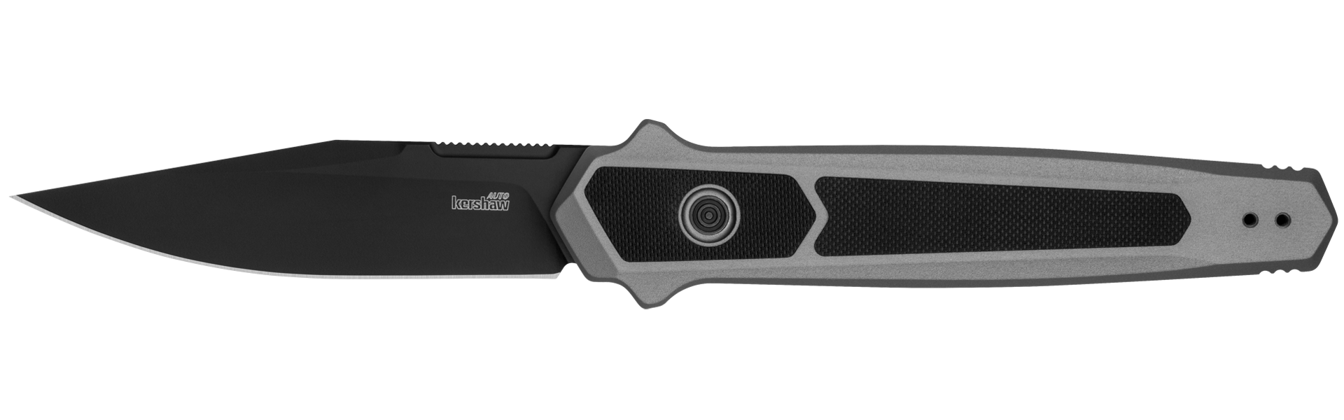 Kershaw LAUNCH 17 knife with tactical clip point blade and textured G10 inlay, showcasing its sleek design and durability.