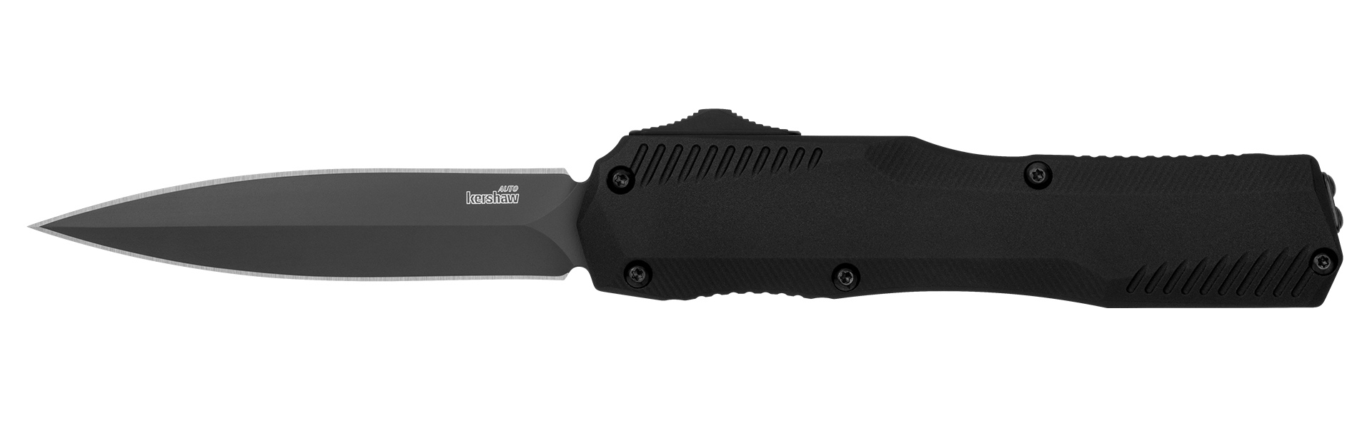 Kershaw Livewire knife featuring a double edge CPM MagnaCut blade and textured black aluminum handle.