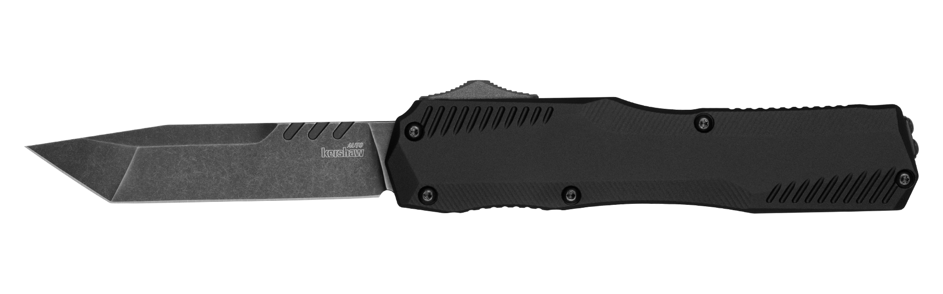 Kershaw LIVEWIRE knife with CPM MagnaCut tanto blade and black handle, featuring a rugged BlackWash finish.