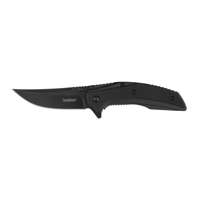 Kershaw Outright Black pocketknife with durable PVD coating and upswept blade design for everyday carry use.