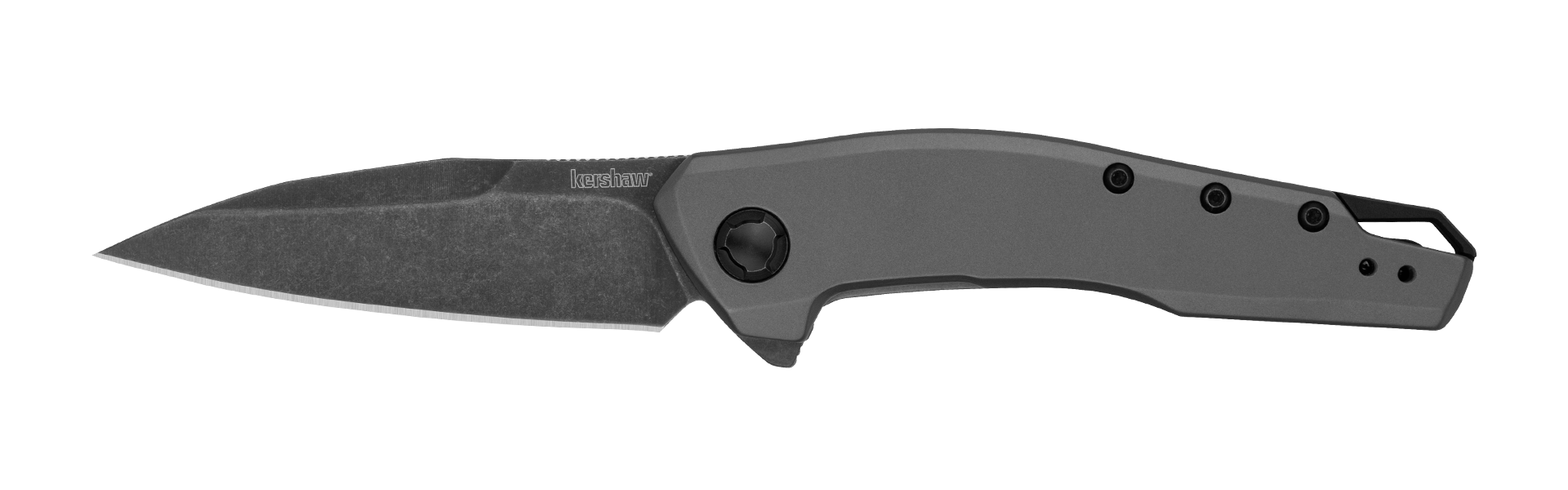 Kershaw SANCTUM knife with BlackWash blade and gray stainless steel handle, designed for stylish everyday carry.