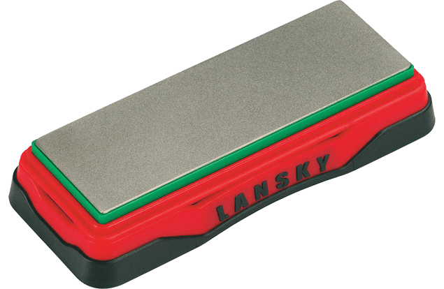 Lansky Sharpeners Diamond Bench Stone Medium 280 Grit with green edge trim and red base, model LDB6M, front angle view
