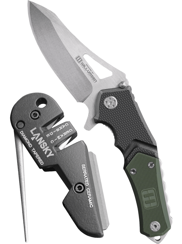 Lansky Sharpeners Responder knife with a stainless blade and Blademedic sharpener, ideal for everyday carry and maintenance.