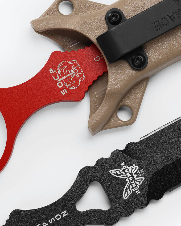Two pocket knives with visible Benchmade branding on a white background