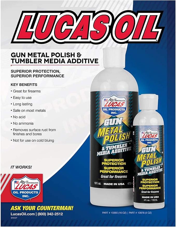 Lucas Oil Gun Metal Polish & Tumbler Media Additive 4 oz. or 16 oz. - WCUniforms
