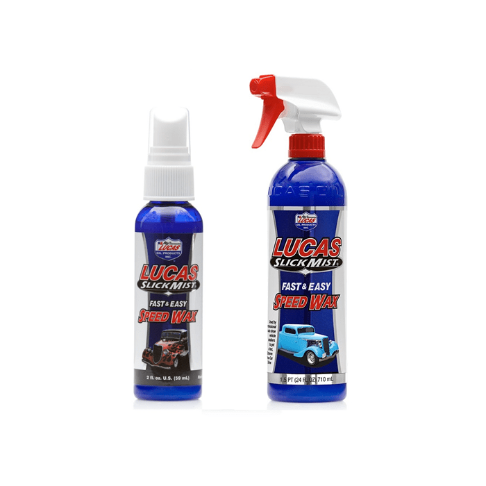 Two bottles of Lucas Oil Slick Mist Speed Wax on a white background