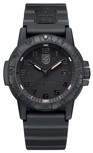 Black wristwatch with visible brand logo on a white background. Luminox Leatherback Sea Turtle Giant Outdoor Watch 0337 with CARBONOX case, NATO or PU strap