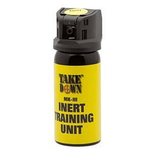 MACE Inert MK-III training spray canister designed for law enforcement training with a flip top cap and vibrant yellow label.