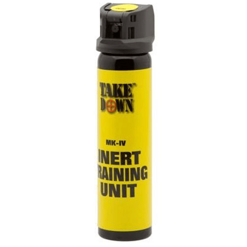 MACE Inert MK-IV Training Spray for law enforcement training, featuring a flip top cap and spring-loaded design.