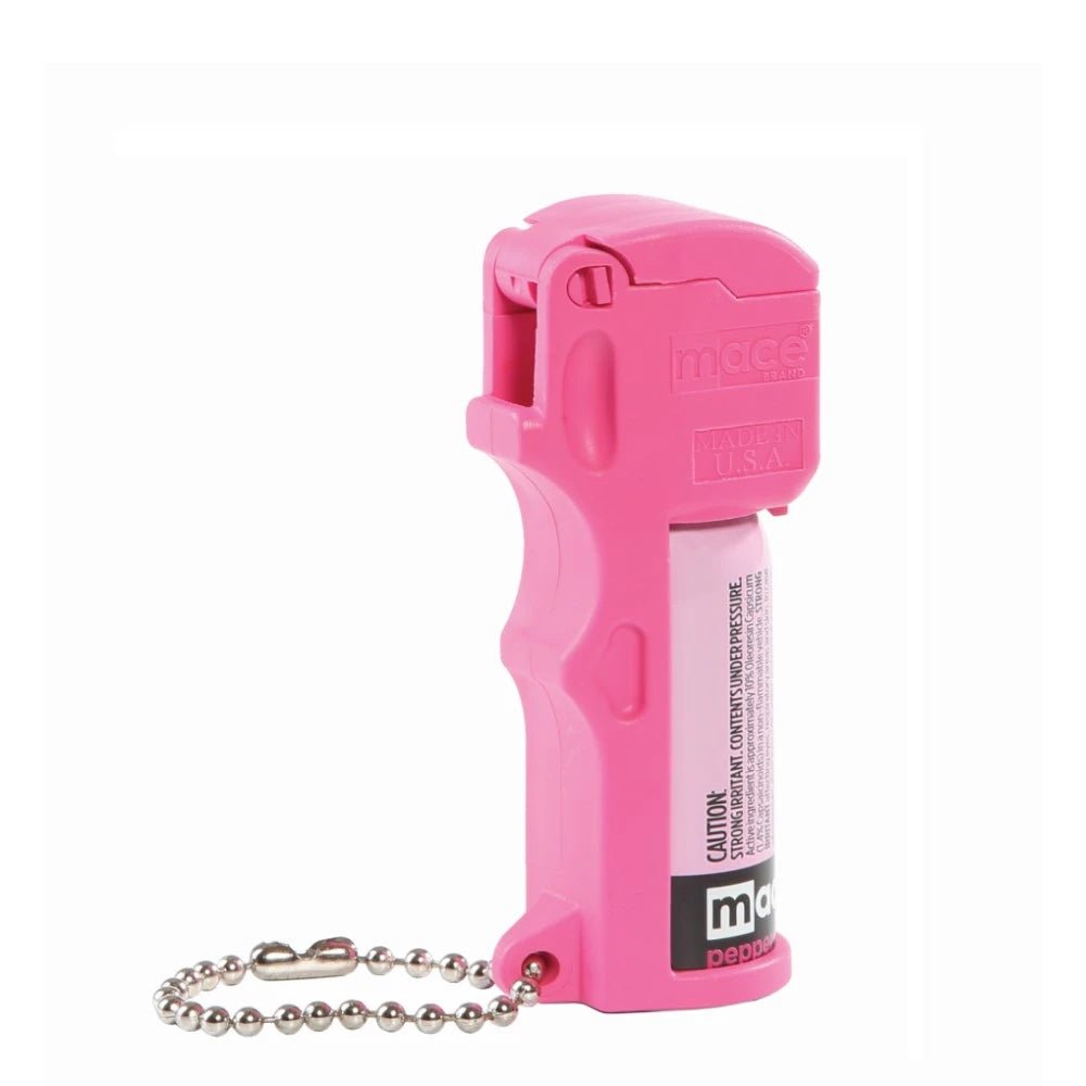 MACE Pocket Pepper Spray in pink with keychain attachment for on-the-go protection and safety.