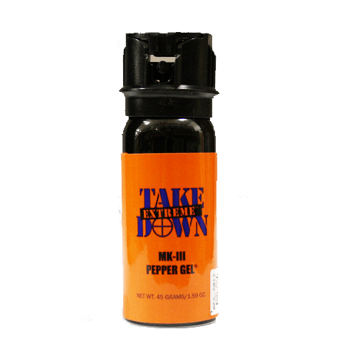MACE TakeDown Extreme Pepper Gel spray bottle with orange label, designed for indoor and windy conditions protection.