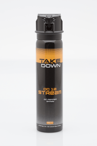 MACE TakeDown MK-IV self-defense spray with OC 5.5% pepper, featuring a 3 oz stream for effective protection.