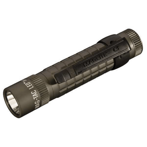 Maglite Mag-Tac Tactical LED Flashlight with pocket clip, featuring multiple power modes for versatility and convenience.