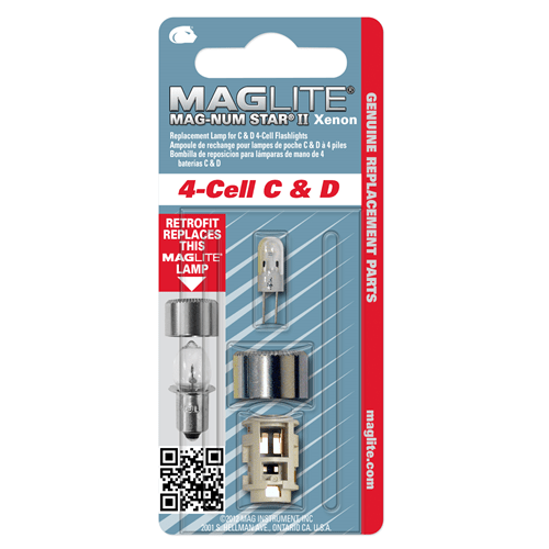 Maglite Magnum Star II Xenon replacement bulb kit for C & D flashlights, includes bulb and retrofit components.