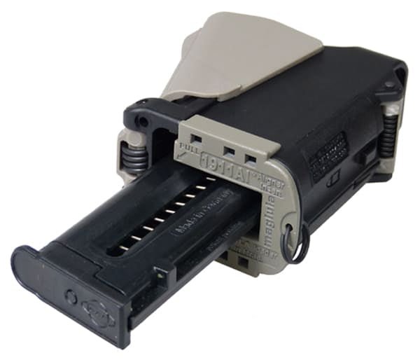 Maglula 1911AI aligner insert installed on UpLULA loader with single-stack magazine