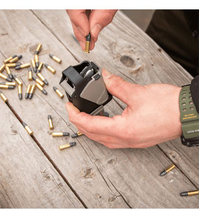 Maglula 22UpLULA loading a .22LR cartridge into a wide-body pistol magazine