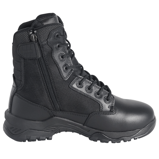 Black tactical boot on a white background