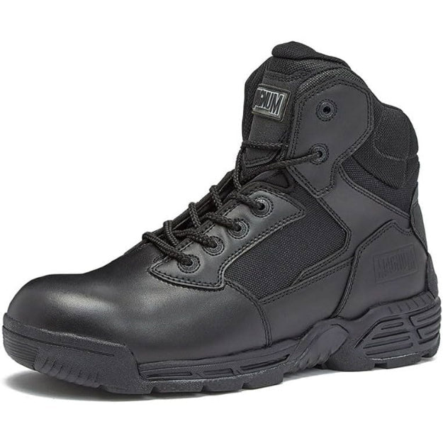 Magnum Stealth Force 6 inch Waterproof Tactical Duty Boot CM85016M in black, three-quarter front view on white background