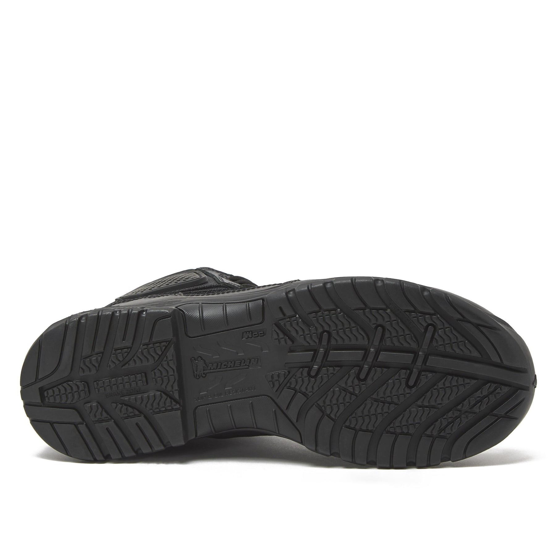 Magnum Strike Force 6 inch waterproof boot in black, detail close-up view of sole tread