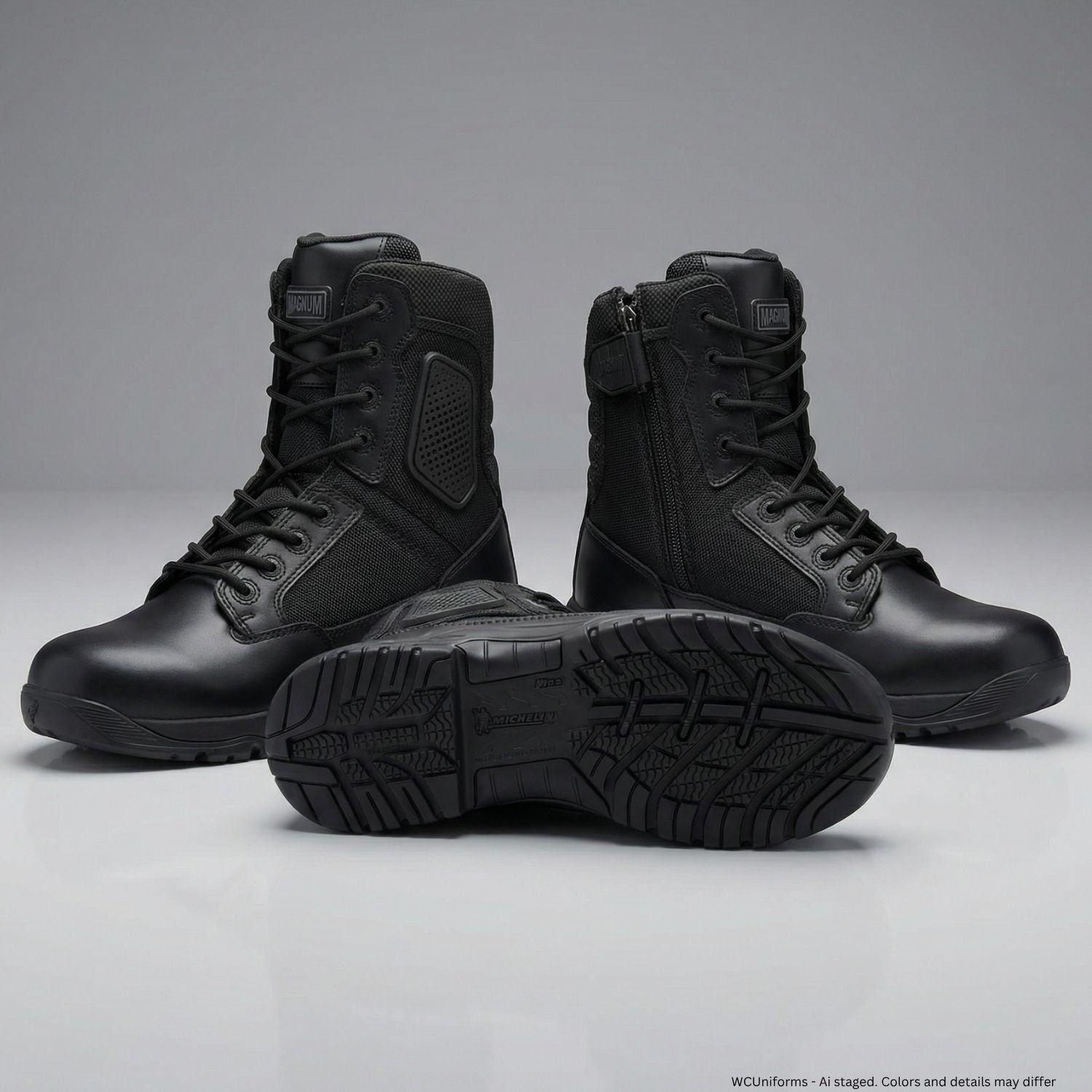 Magnum Strike Force 8 inch Side-Zip Tactical Duty Boot in black, full pair front view