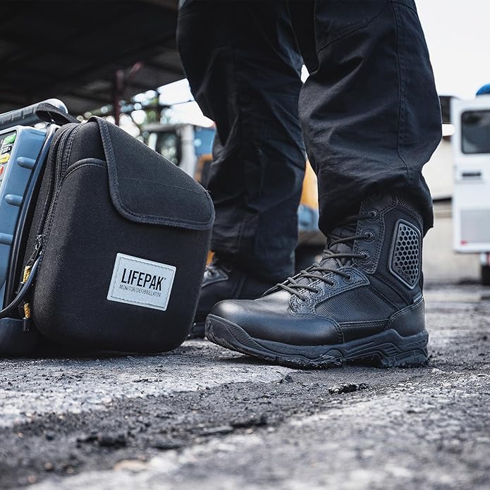 Magnum Strike Force 8 inch Side-Zip black leather tactical boot, outer side profile view