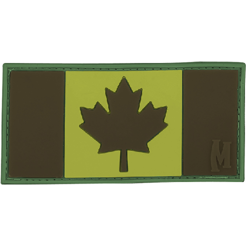 Maxpedition Canada Flag Morale Patch with green and brown design, ideal for personalizing bags and gear.