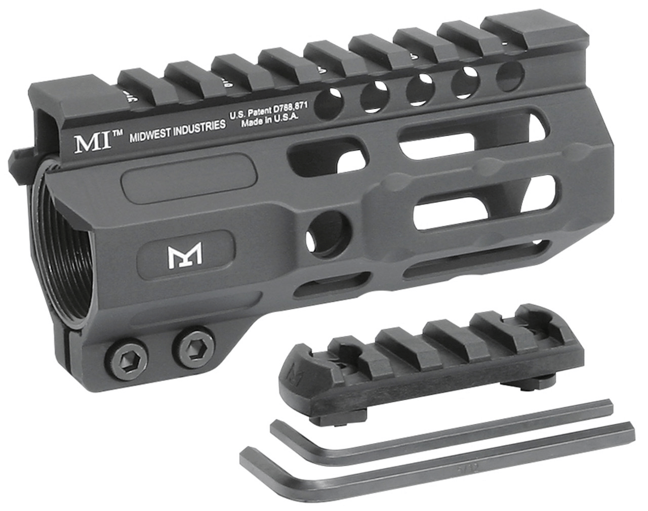 Midwest Industries Combat Rail handguard with M-LOK, including polymer rail and installation tools.