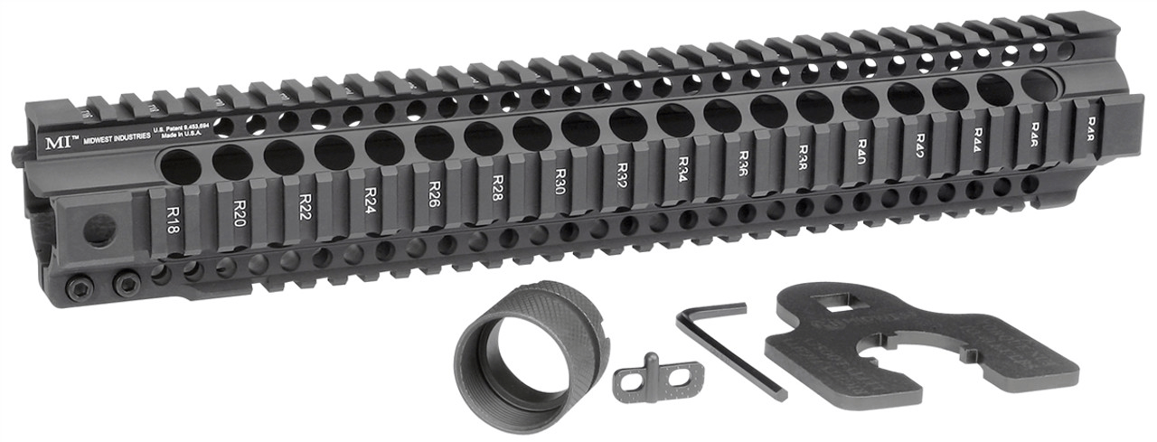 Midwest Industries Combat Rail T-Series Free Float Handguard with barrel nut and wrench, 6061 aluminum, MIL-STD 1913 Picatinny rails.